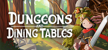 Dungeons and Dining Tables key art showing an axolotl adventurer and an orc beside the game title